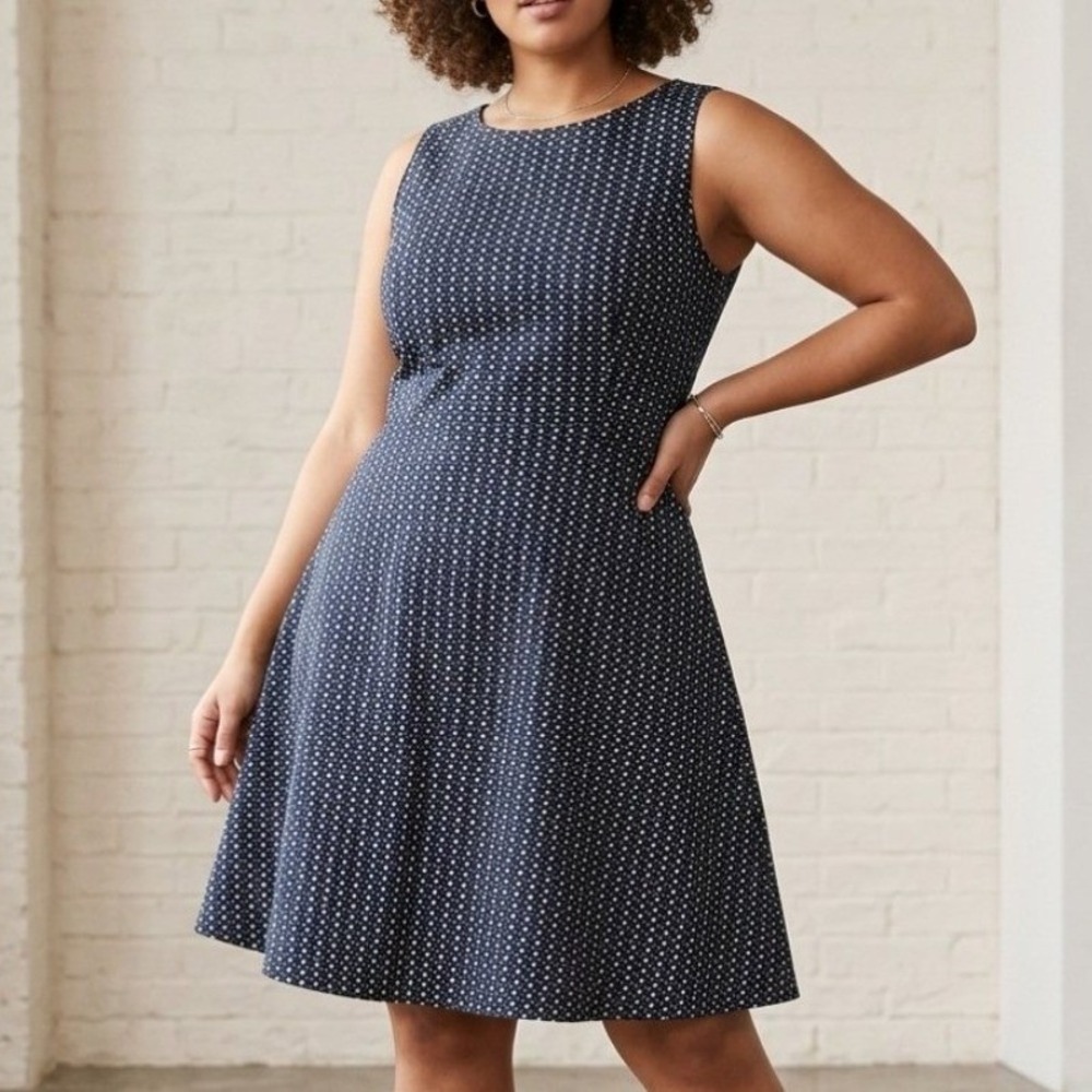 Tommy Hilfiger Dress Women 18 Navy Geometric Square Sleeveless Fit & Flare Mod